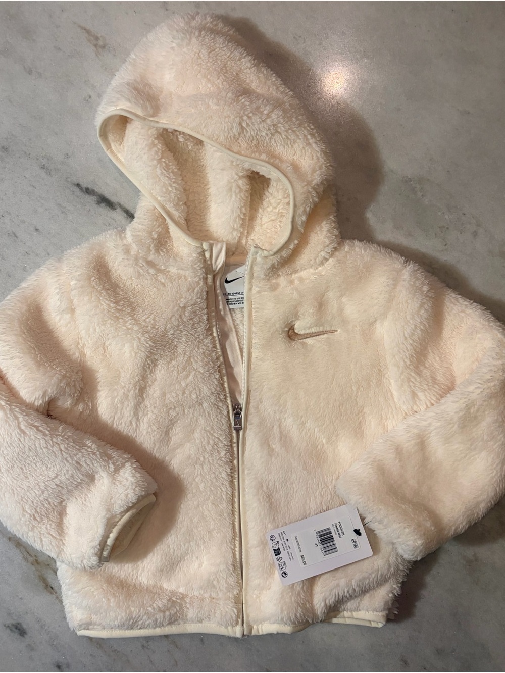 Nike Kids Cream Plush Hooded Puffer Jacket